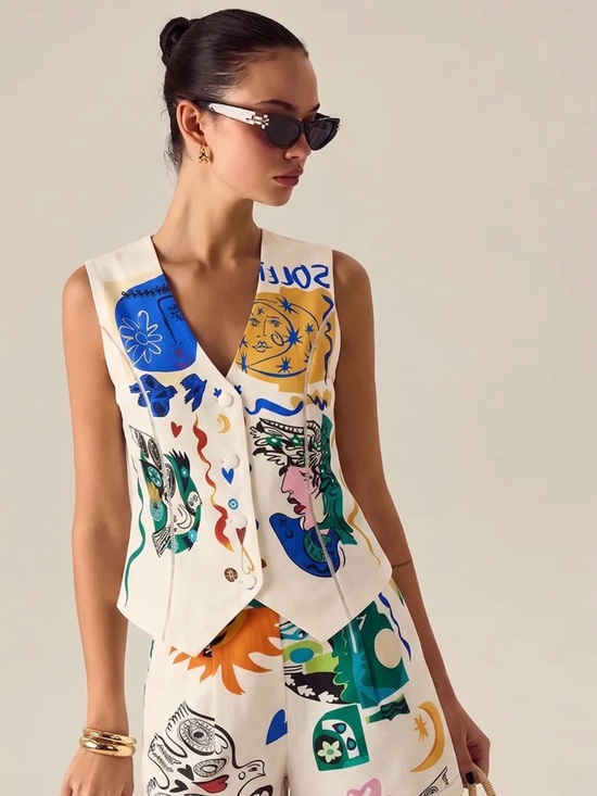 Commense Pants - Commense Abstract Art Print Vest & Shorts Set - Medium